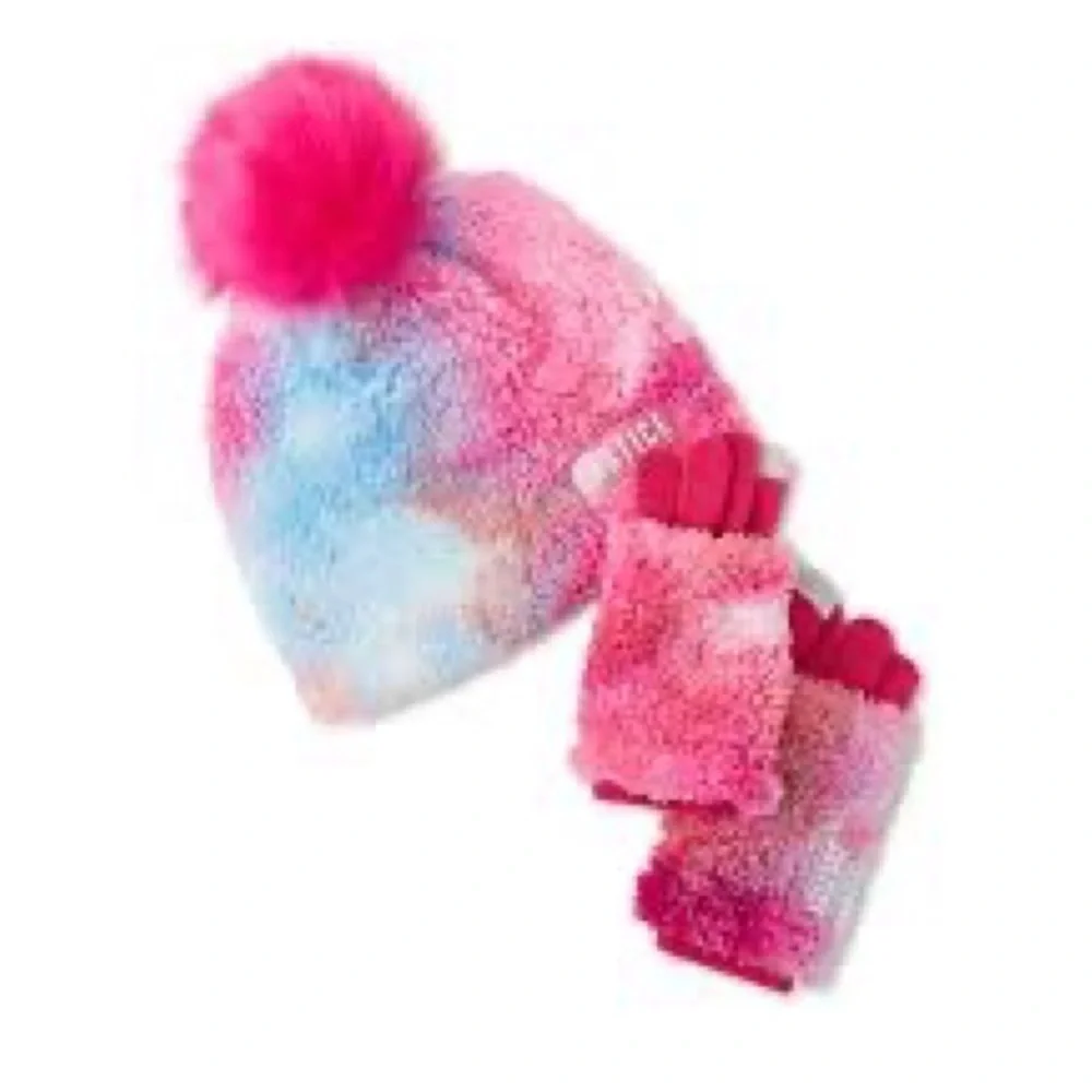 Justice Girls Beanie with Pom and Gloves, 2-Piece Cold Weather Set, One Size